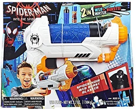 Spider-Man Into The Spider-Verse Spider-Noir Web Burst Blaster Toy with Spidey Web Fluid Inspired by Noir