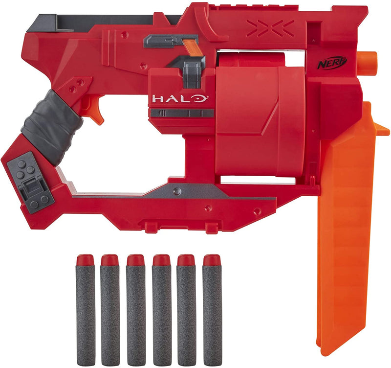 NERF Halo Mangler Dart Blaster -- Pull-Back Priming Handle, Rotating 6-Dart Drum -- Includes 6 Official Elite Darts