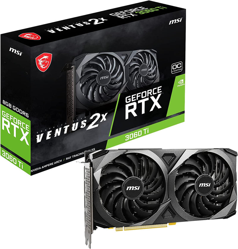 MSI Gaming GeForce RTX 3060 Ti LHR 8GB GDRR6 256-Bit HDMI/DP Nvlink Torx Fan 3 Ampere Architecture OC Graphics Card (RTX 3060 Ti Ventus 2X 8G OCV1 LHR)