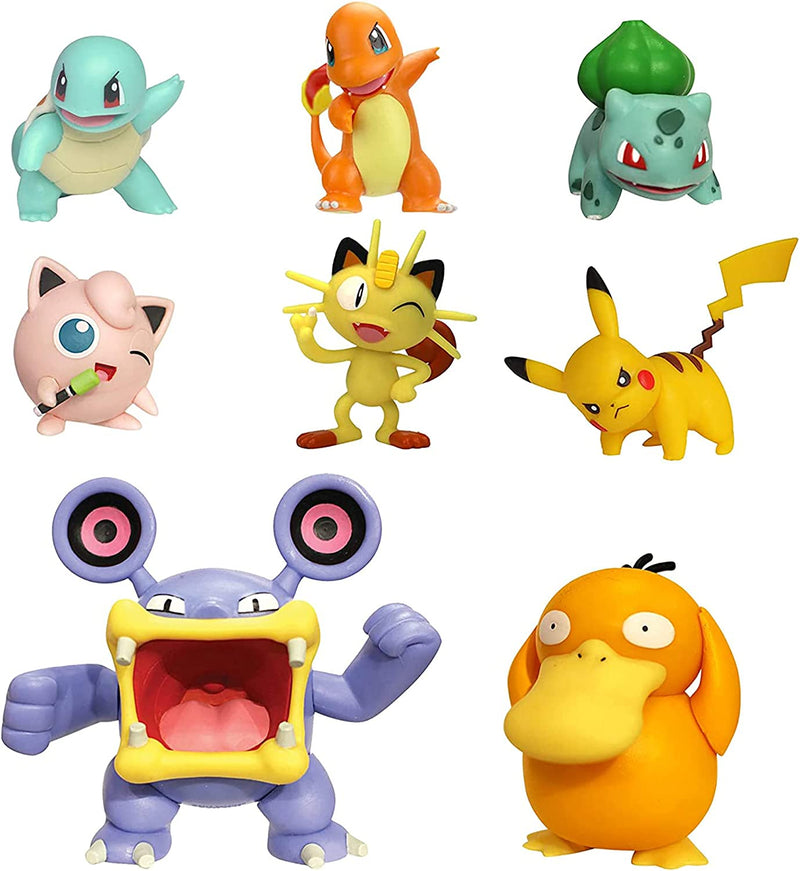 Pokemon Battle Figure 8-Pack - Comes with 2” Pikachu, 2” Bulbasaur, 2” Squirtle, 2” Charmander, 2” Meowth, 2" Jigglypuff, 3” Loudred, and 3” Psyduck