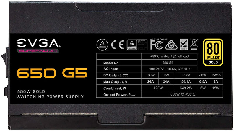 EVGA 220-G5-0650-X1 Super Nova 650 G5, 80 Plus Gold 650W, Fully Modular, ECO Mode with Fdb Fan, 10 Year Warranty, Compact 150mm Size, Power Supply