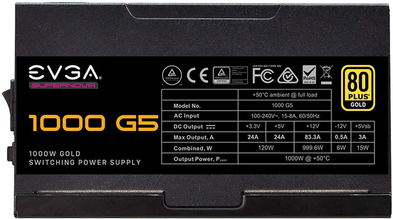 EVGA SuperNOVA 1000 G5, 80 Plus Gold 1000W, Fully Modular, ECO Mode with Fdb Fan, 10 Year Warranty, Compact 150mm Size, Power Supply 220-G5-1000-X1