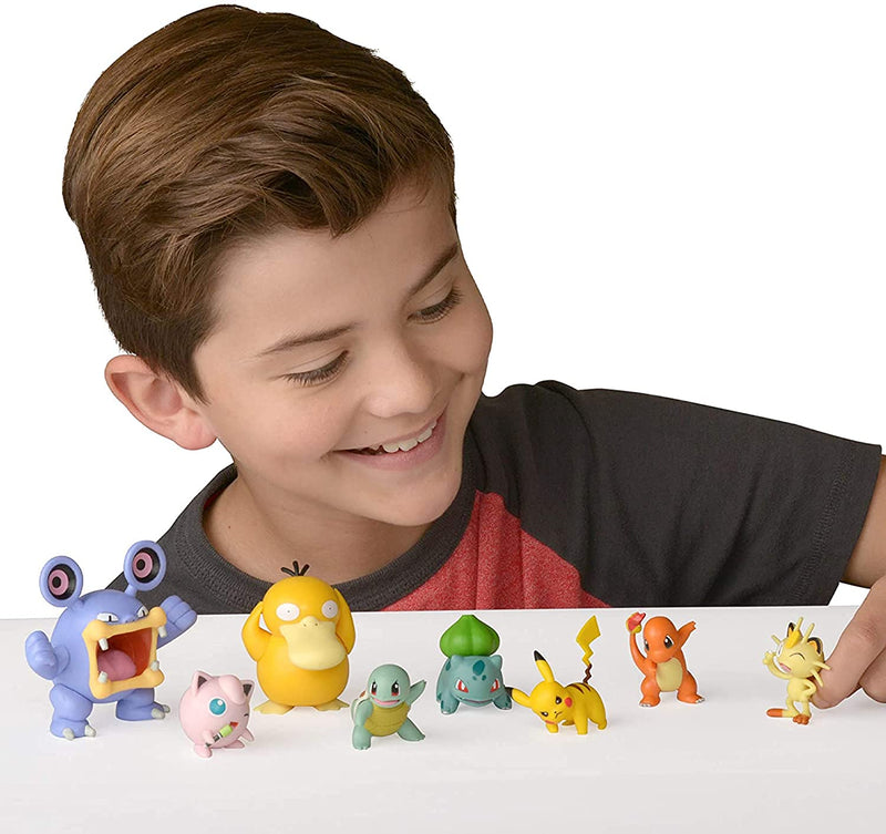 Pokemon Battle Figure 8-Pack - Comes with 2” Pikachu, 2” Bulbasaur, 2” Squirtle, 2” Charmander, 2” Meowth, 2" Jigglypuff, 3” Loudred, and 3” Psyduck