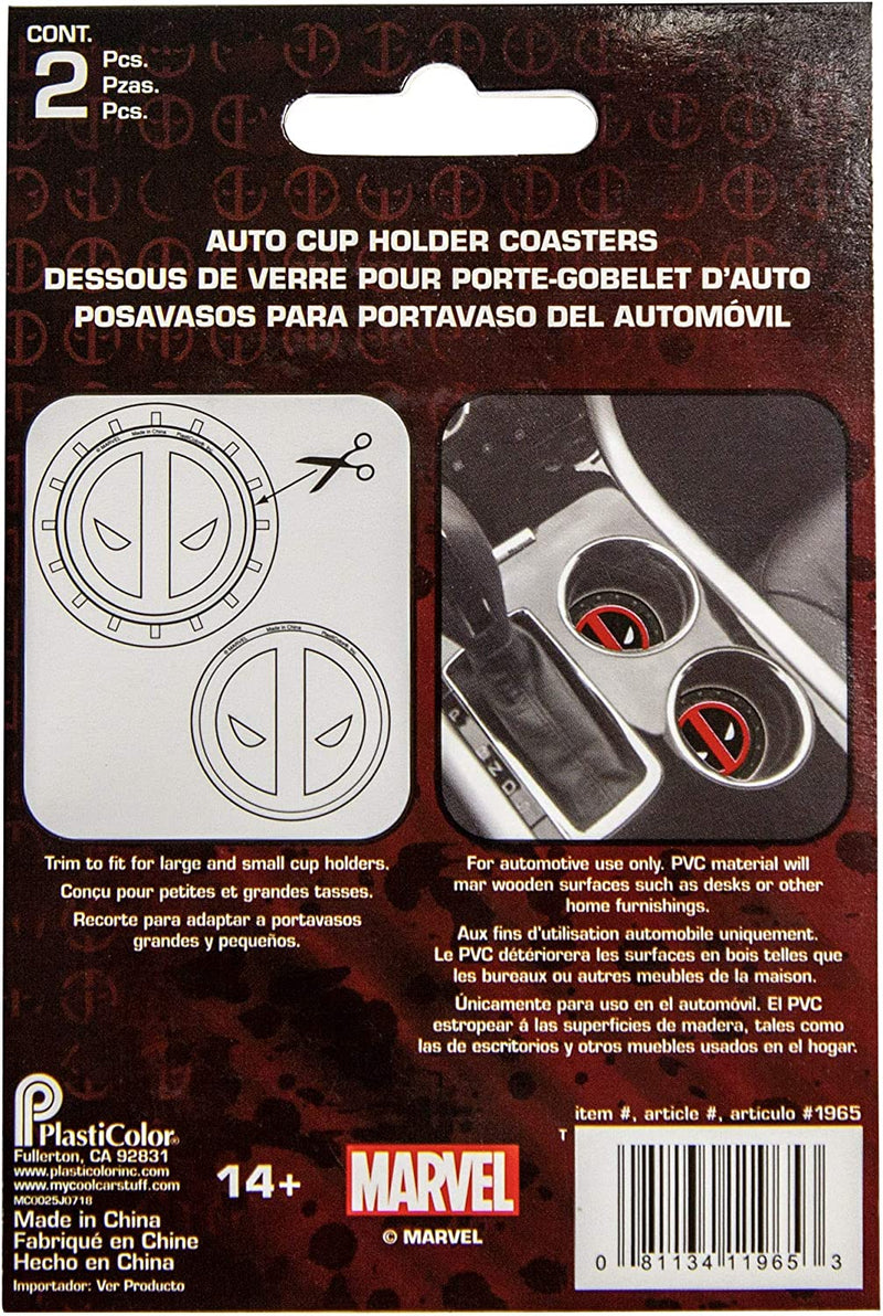 Plasticolor 001965R01 Marvel Comics Deadpool Auto Car Truck SUV Cup Holder Coaster 2-Pack