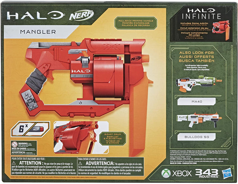 NERF Halo Mangler Dart Blaster -- Pull-Back Priming Handle, Rotating 6-Dart Drum -- Includes 6 Official Elite Darts