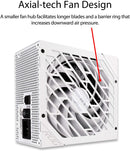 ASUS ROG Strix 850W White Edition PSU, Power Supply (ROG heatsinks, Axial-tech Fan Design, Dual Ball Fan Bearings, 0dB Technology, 80 Plus Gold Certification, Fully Modular Cables, 10-Year Warranty)